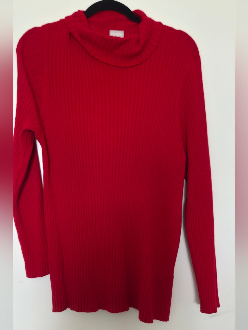 Chico's Classic Ribbed Cowl Neck Sweater - Red,  Size 3